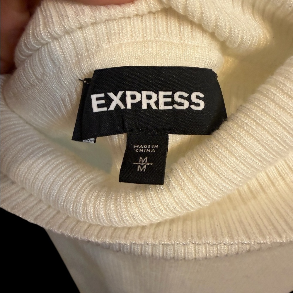 White Ribbed Cowl Neck Top M - Picture 3 of 3